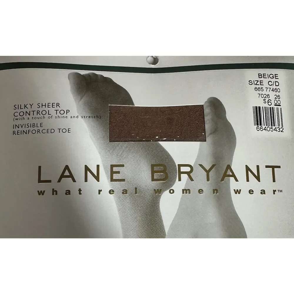 Lane Bryant Silky Sheer Control Top Pantyhose Lot of 4 Black Beige Off White C/D